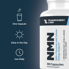 Vue latérale du complément NMN 600 mg Transparent Labs