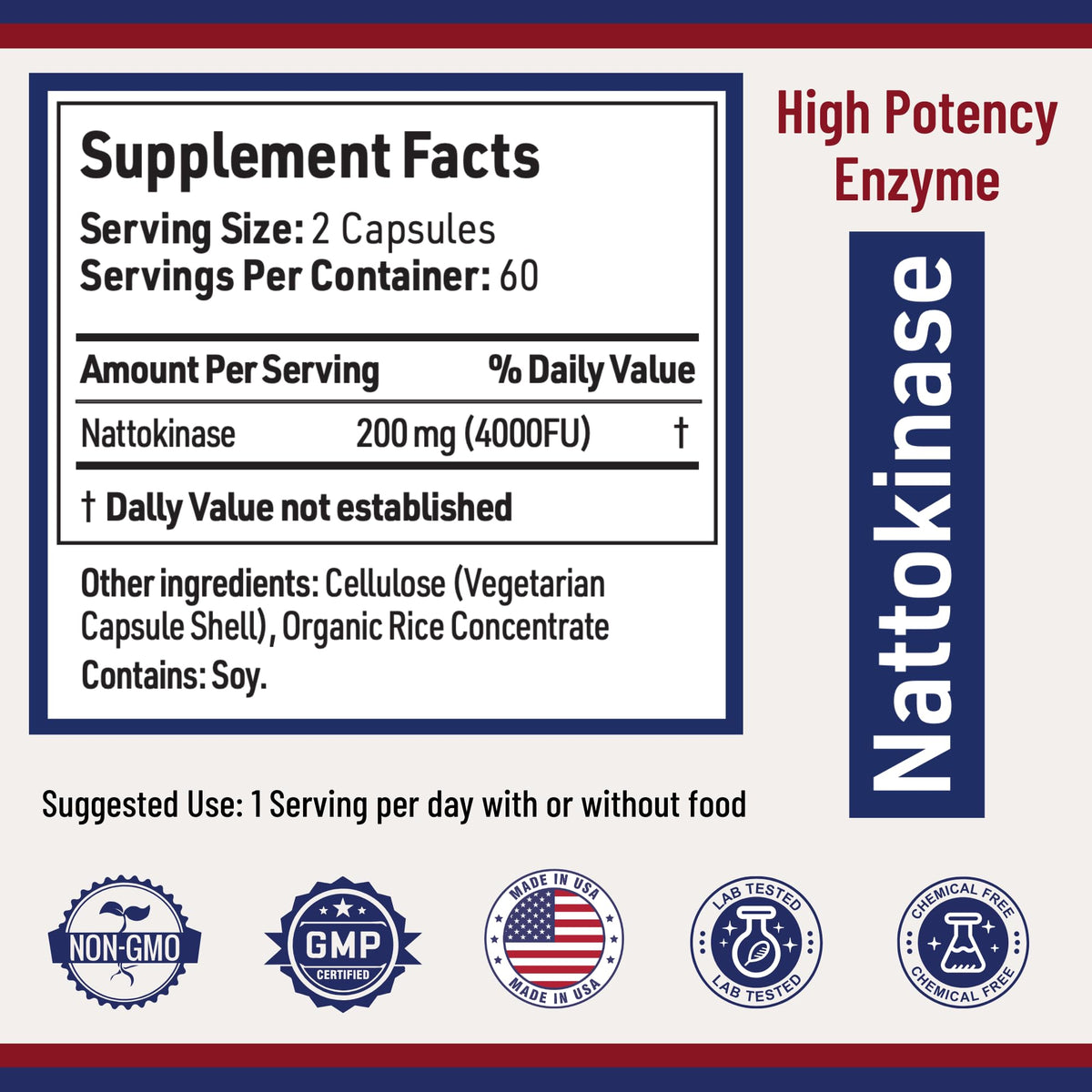 Vue latérale du flacon AgeImmune Nattokinase 4000 FU 200mg