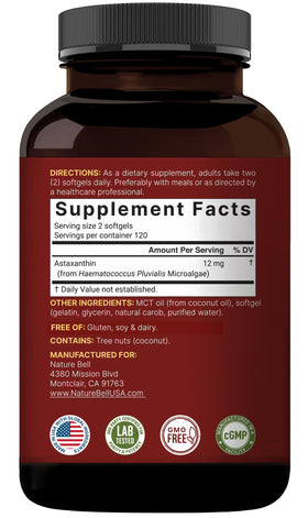 Vue latérale du flacon d'astaxanthine 12mg
