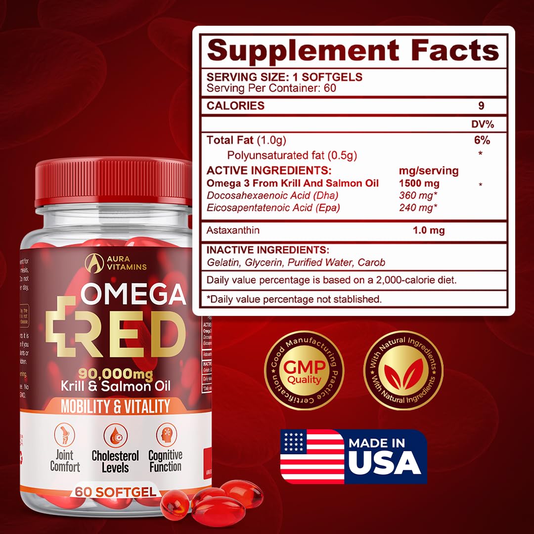 Vue latérale du flacon d'AURA VITAMINS Omega RED avec gélules