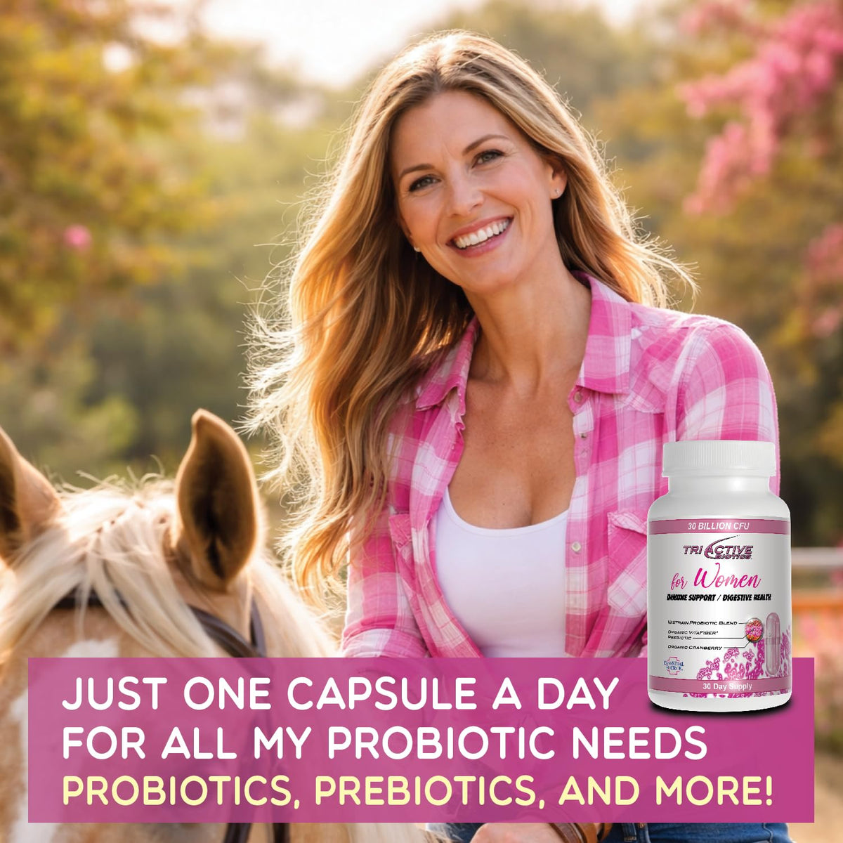 Vue latérale du flacon d'Essential Source Triactive Biotics