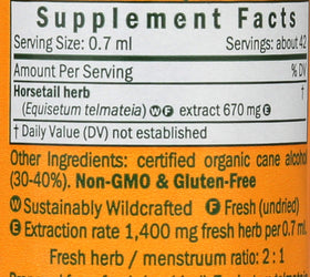 Vue latérale du flacon d'extrait liquide de prêle Herb Pharm