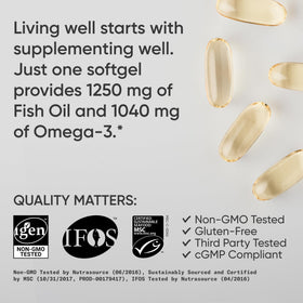 Vue latérale du flacon d'huile de poisson Omega-3 Sports Research