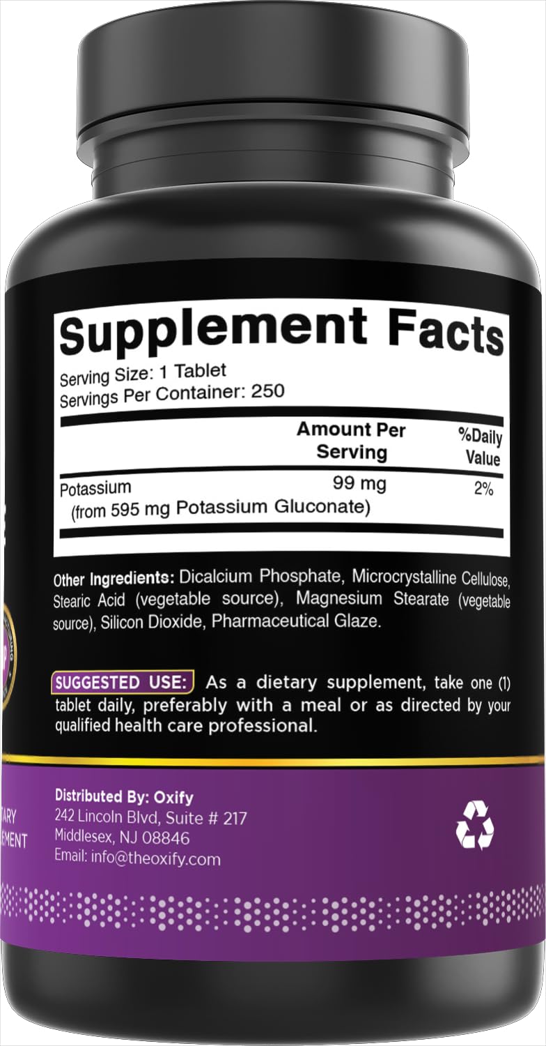Vue latérale du flacon d'Oxify Gluconate de Potassium 595 mg