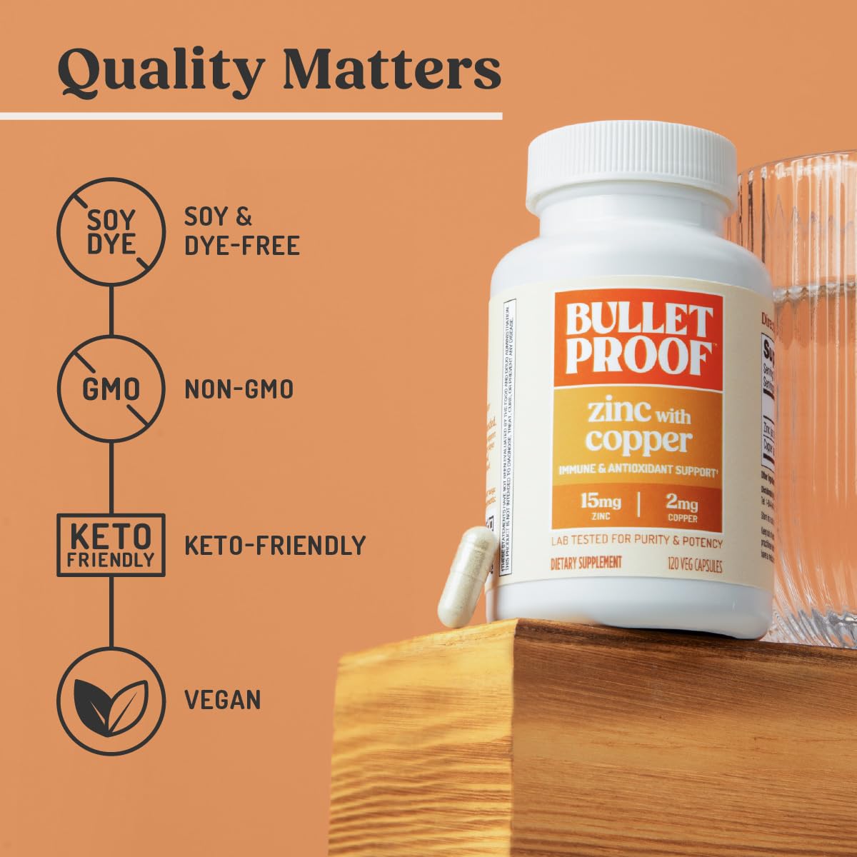 Vue latérale du flacon de Bulletproof Zinc avec Cuivre