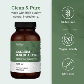 Vue latérale du flacon de Calcium D-Glucarate 1200mg Earth Harmony Naturals