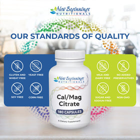 Vue latérale du flacon de Calcium et Magnésium New Beginnings Nutritionals
