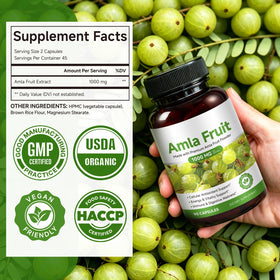Vue latérale du flacon de capsules Amla JYVGNLXS