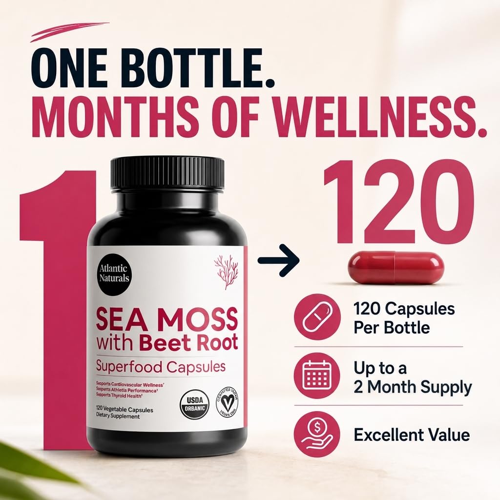 Vue latérale du flacon de capsules Atlantic Naturals