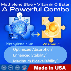 Vue latérale du flacon de Capsules de Bleu de Méthylène Bluesun