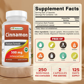 Vue latérale du flacon de capsules de cannelle Best Naturals