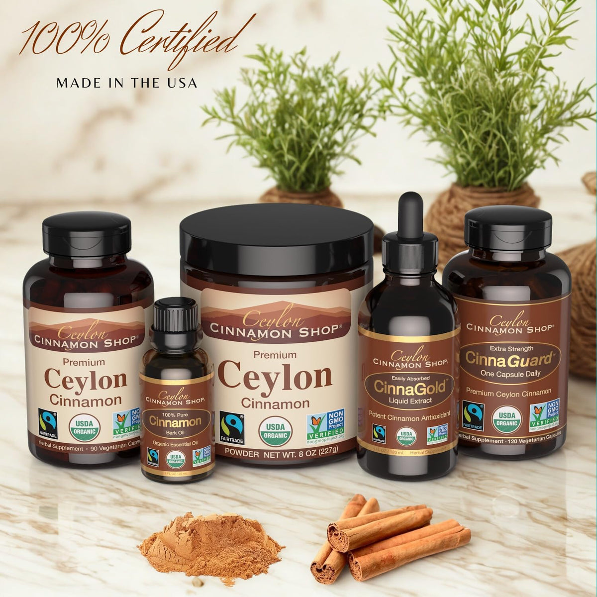 Vue latérale du flacon de capsules de cannelle de Ceylan