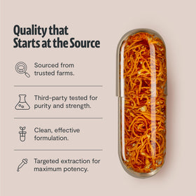 Vue latérale du flacon de capsules de cordyceps FreshCap
