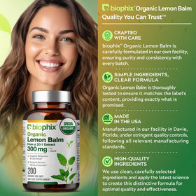 Vue latérale du flacon de capsules de mélisse biophix