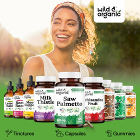Vue latérale du flacon de capsules de Saw Palmetto Wild & Organic