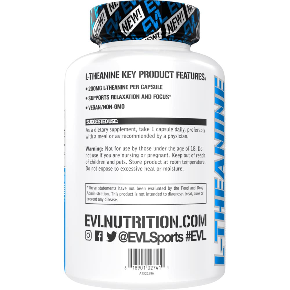 Vue latérale du flacon de capsules Evlution L-Theanine 200mg