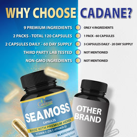 Vue latérale du flacon de capsules Organic Cadane