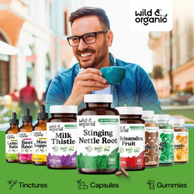 Vue latérale du flacon de capsules Wild & Organic Racine d'Ortie