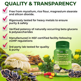 Vue latérale du flacon de complexe de champignons Nutrition Restore