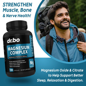 Vue latérale du flacon de DR. BO Magnésium Complexe 500mg
