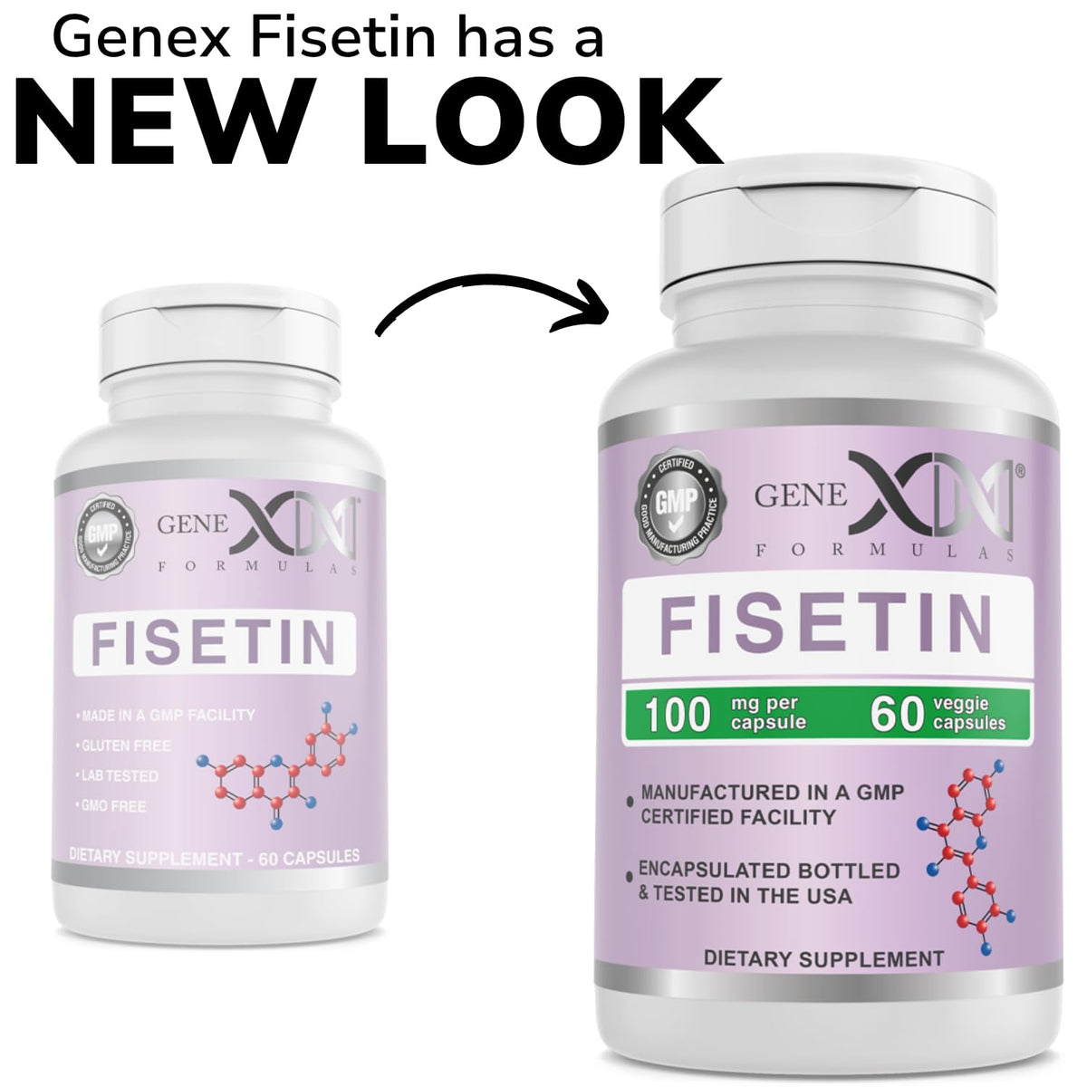 Vue latérale du flacon de Fisetin Genex Formulas