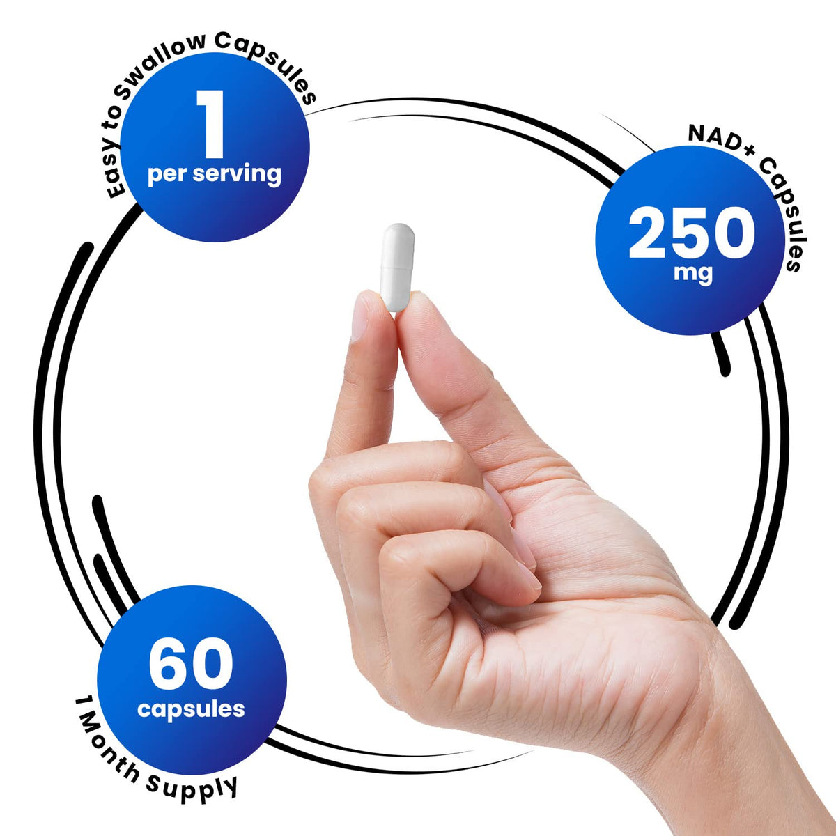Vue latérale du flacon de Genex Formulas NAD+ 250mg
