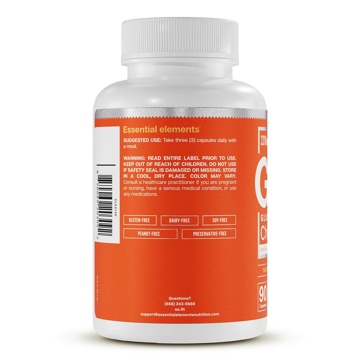 Vue latérale du flacon de Glucosamine Chondroitine Essential Elements