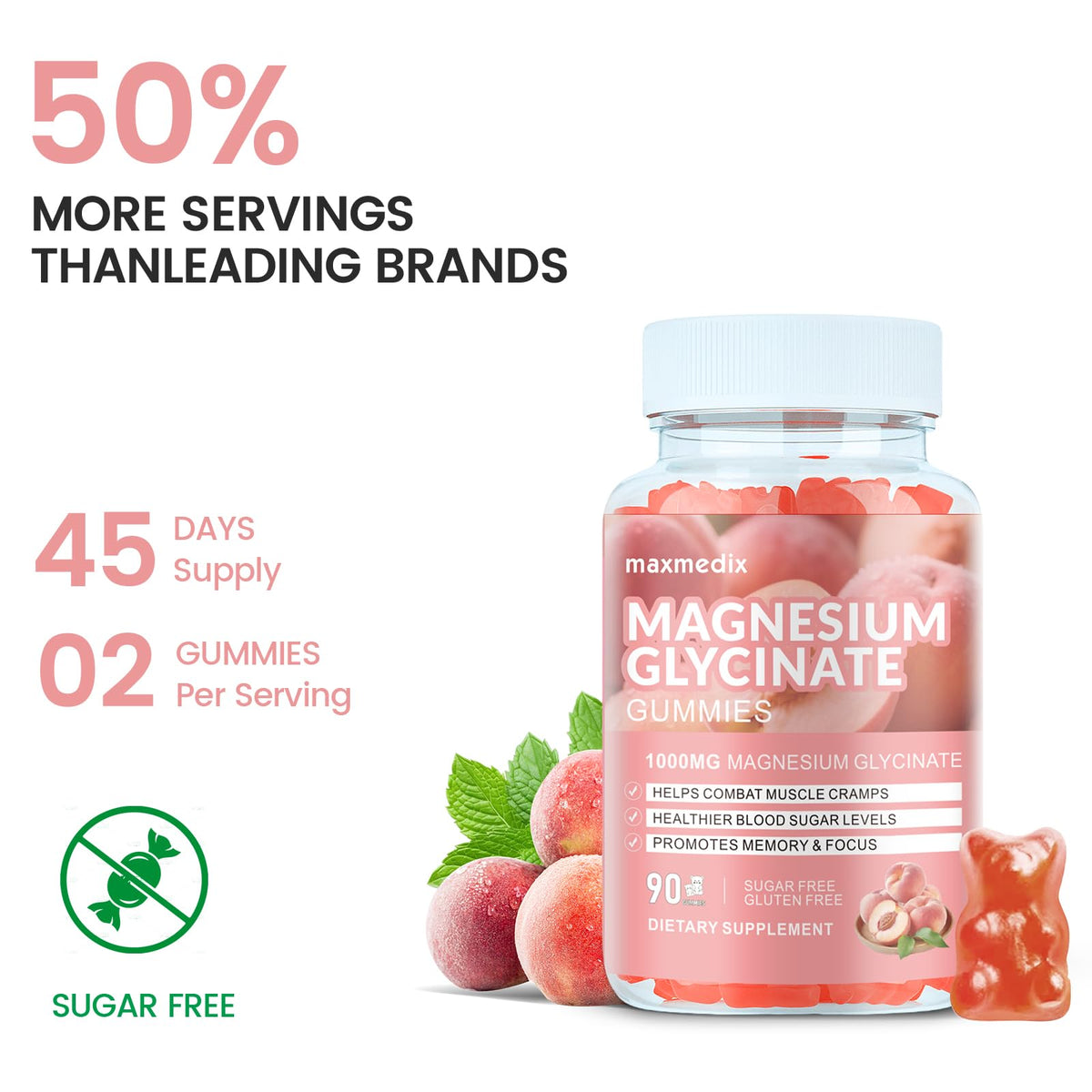 Vue latérale du flacon de Gummies de Magnésium Glycinate Maxmedix