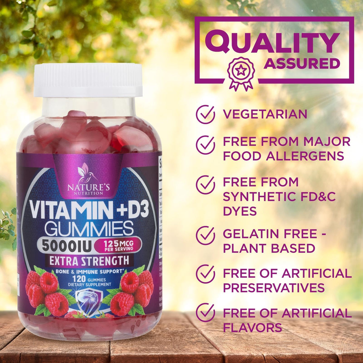 Vue latérale du flacon de gummies Vitamine D3