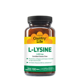 Vue latérale du flacon de L-Lysine 1000mg de Country Life