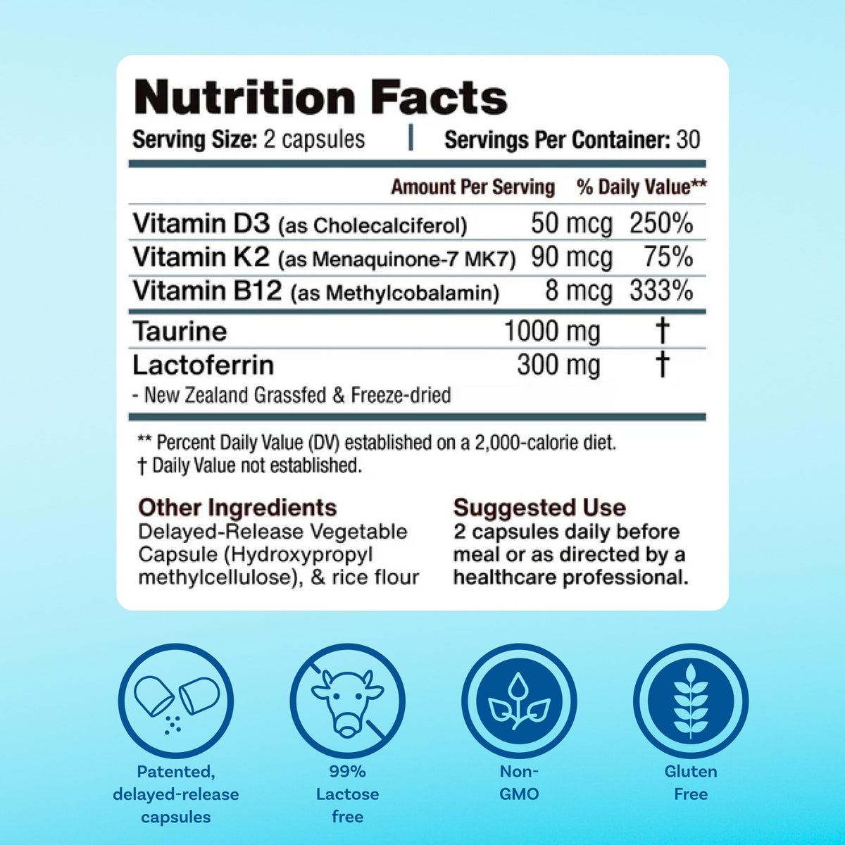 Vue latérale du flacon de lactoferrine MyImmunity 300mg