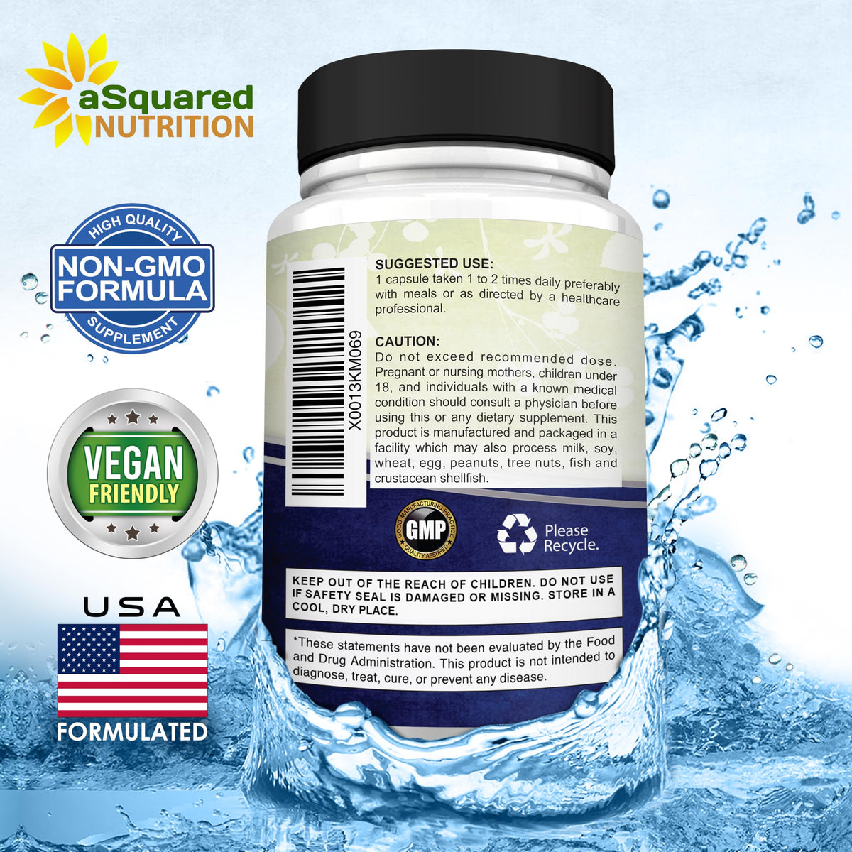 Vue latérale du flacon de magnésium 500mg aSquared Nutrition