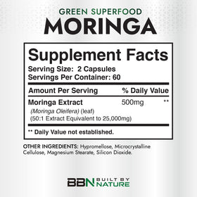 Vue latérale du flacon de Moringa 500mg Built by Nature