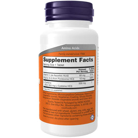 Vue latérale du flacon de NOW Foods L-Cystéine 500 mg