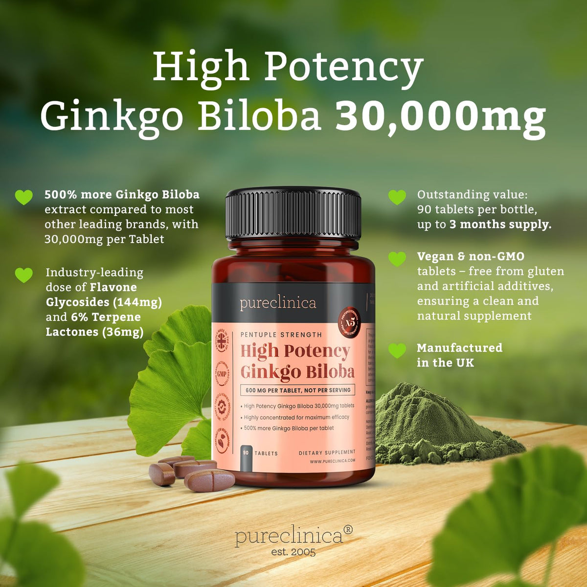 Vue latérale du flacon de pureclinica Ginkgo Biloba