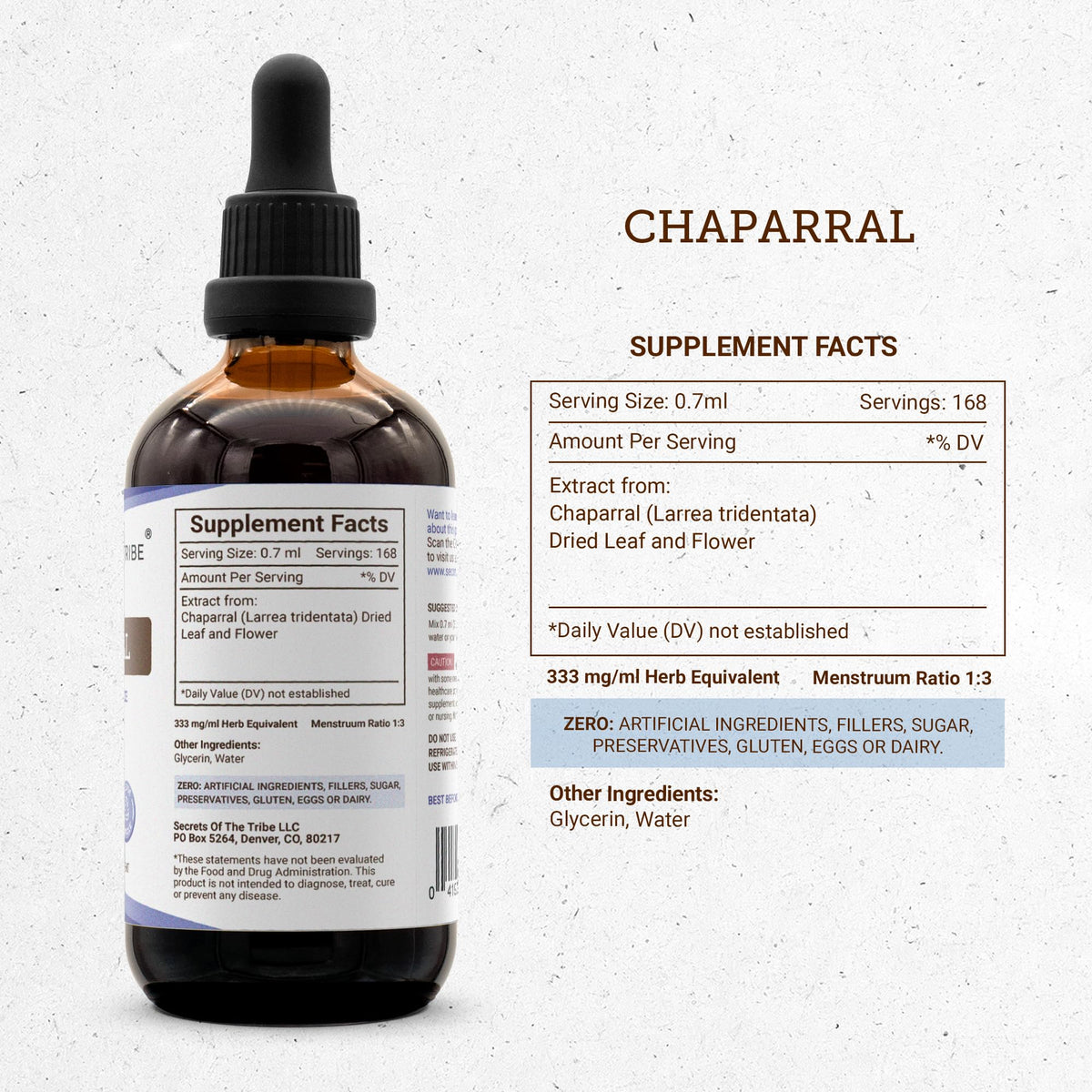 Vue latérale du flacon de Tincture de Chaparral