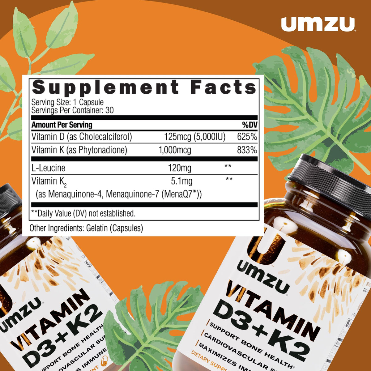 Vue latérale du flacon de UMZU D3 K2