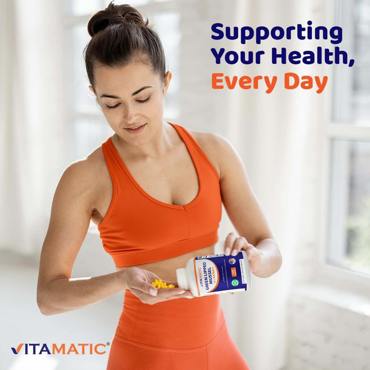 Vue latérale du flacon de Vitamatic avec les capsules