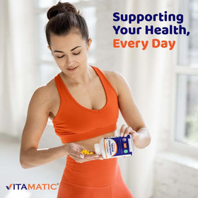 Vue latérale du flacon de Vitamatic avec les capsules