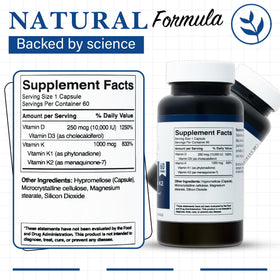 Vue latérale du flacon de Vitamine D3 10 000 UI avec K2