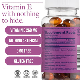 Vue latérale du flacon de vitamine E NAKED 400 IU