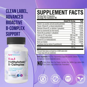 Vue latérale du flacon de Xyro Research B-Complex Methylé