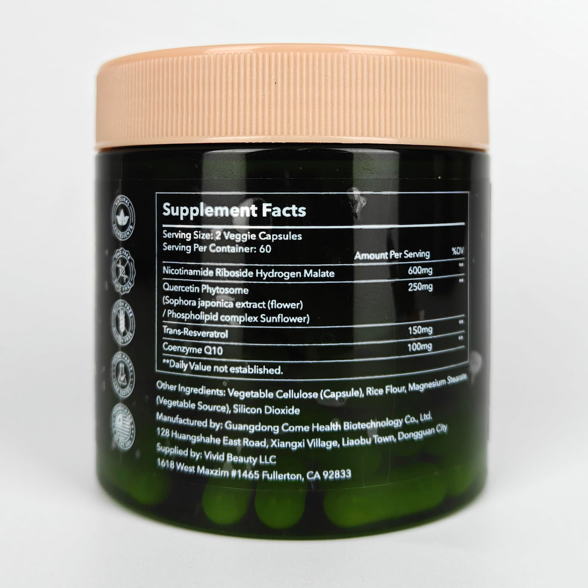 Vue latérale du flacon de ZenUP Complément NAD+ 1100mg