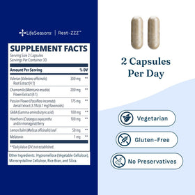 Vue latérale du flacon LifeSeasons Rest-ZZZ 120 capsules
