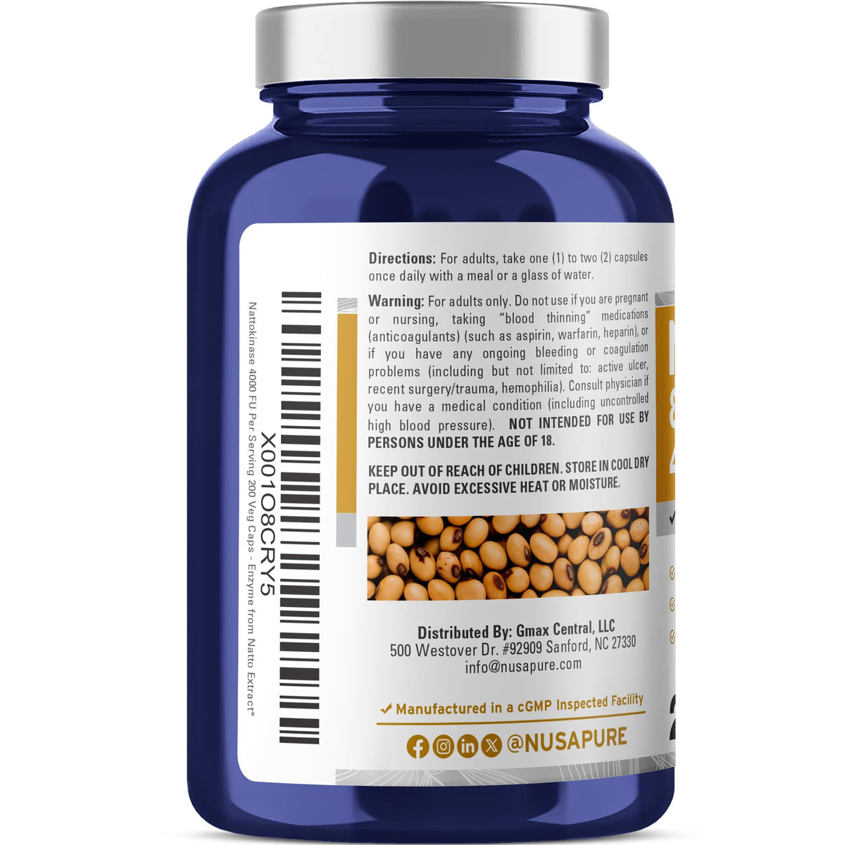 Vue latérale du flacon NusaPure Nattokinase 800mg