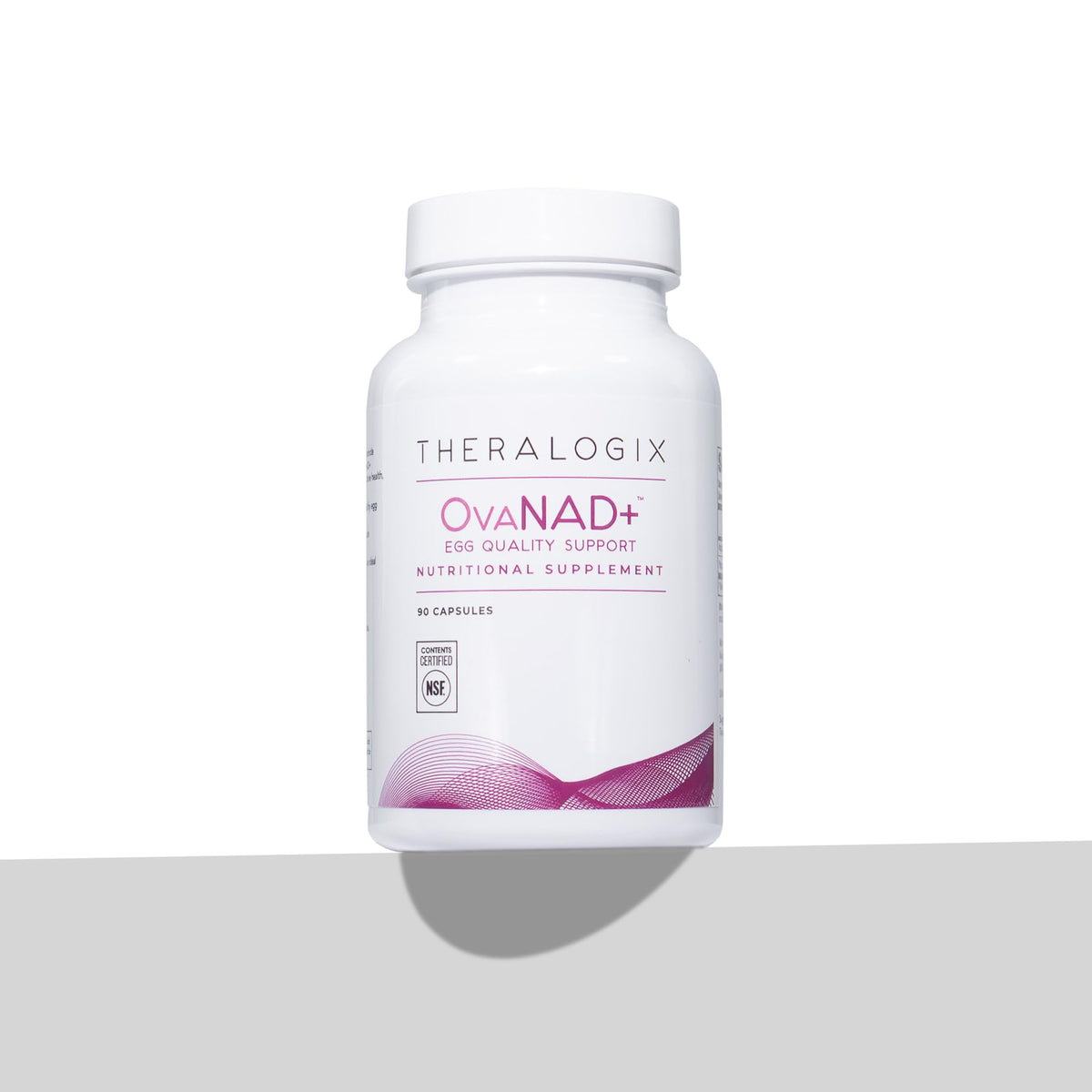 Vue latérale du flacon Theralogix OvaNAD+