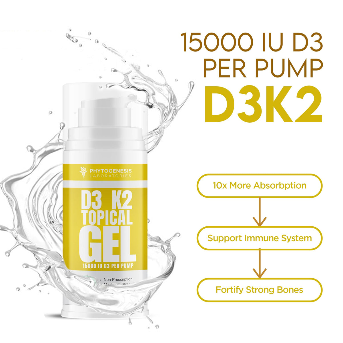 Vue latérale du Gel Topique Vitamine D3 K2 ANDROGENESIS
