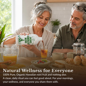 Vue latérale du jus de noni Healing Noni 1L