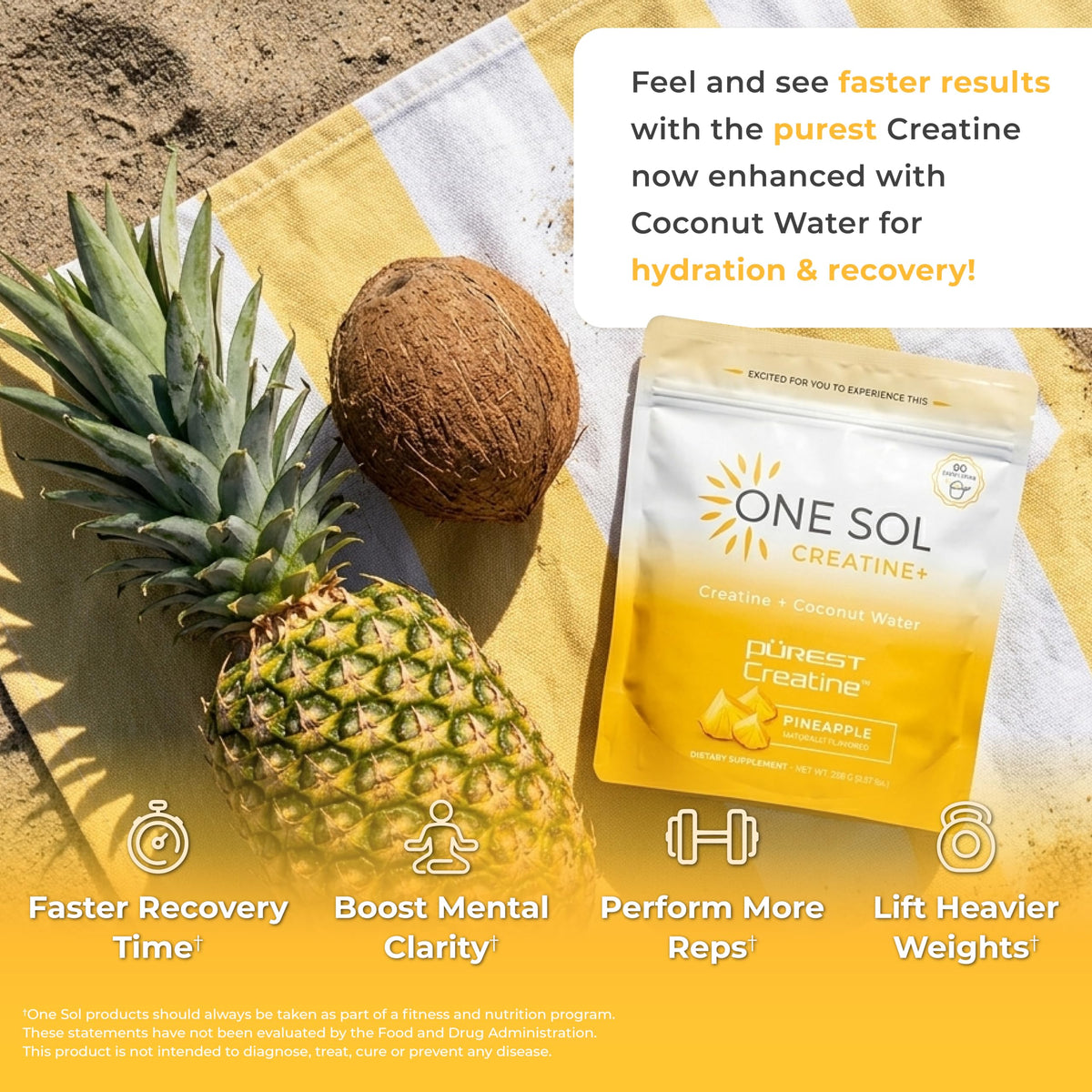 Vue latérale du pot de créatine One Sol ananas