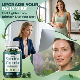 Vue latérale du pot de gummies CareGem Super Greens